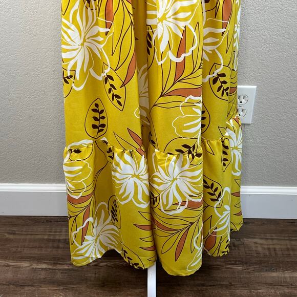 Mustard Yellow Boho Floral Backless Halter Tie Tiered Maxi Sundress Small New - Picture 9 of 14